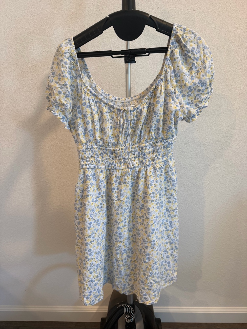Hollister White Mini Dress with Blue & Yellow Floral Print
